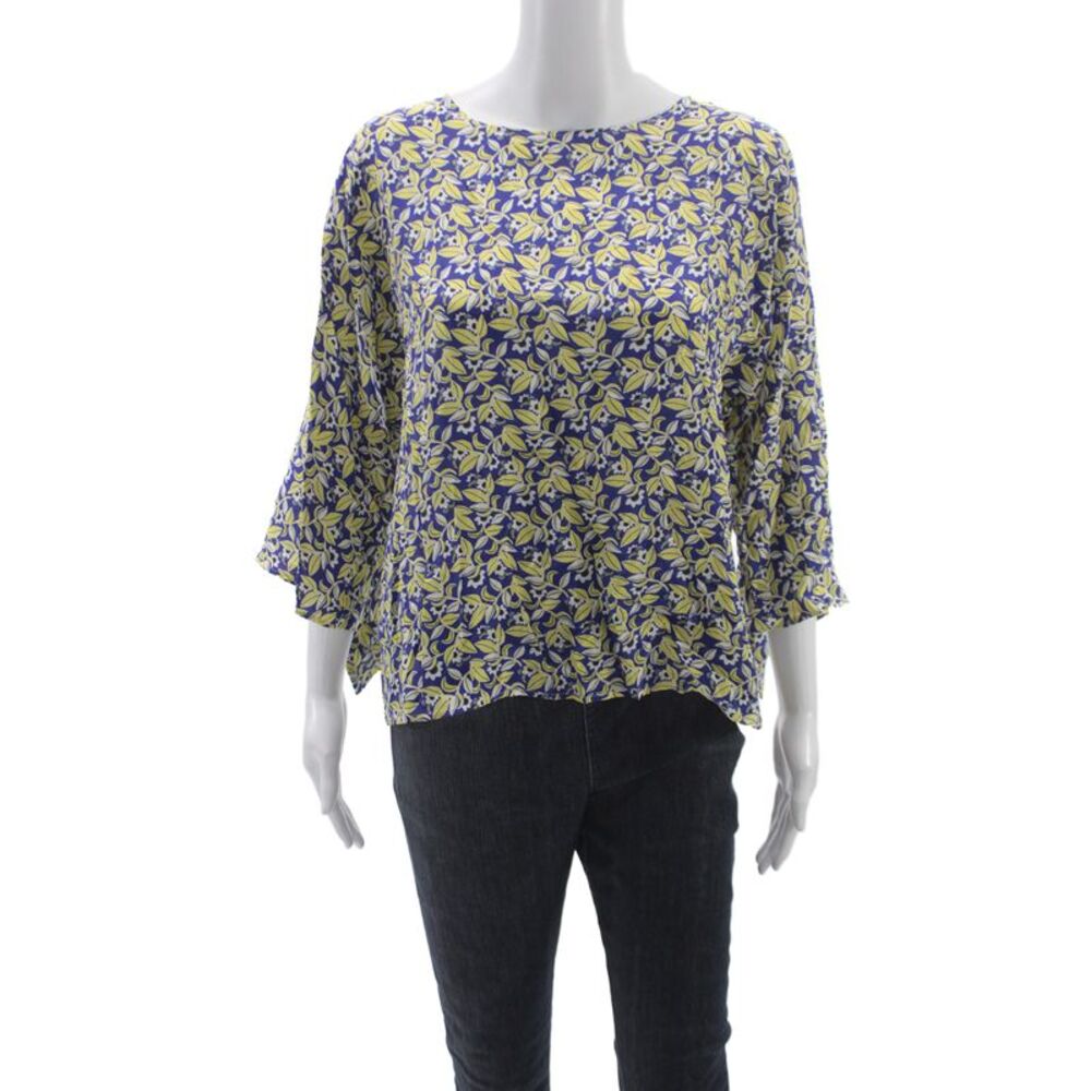 Weekend Max Mara Women Basic Blue Floral Boat Neck Blouse 3/4 Sleeve Size 10